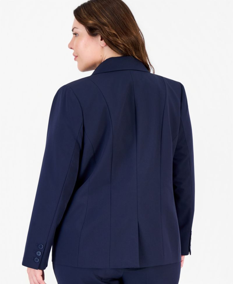 Plus Size One-Button Stripe Lining Shoulder-Padded Blazer