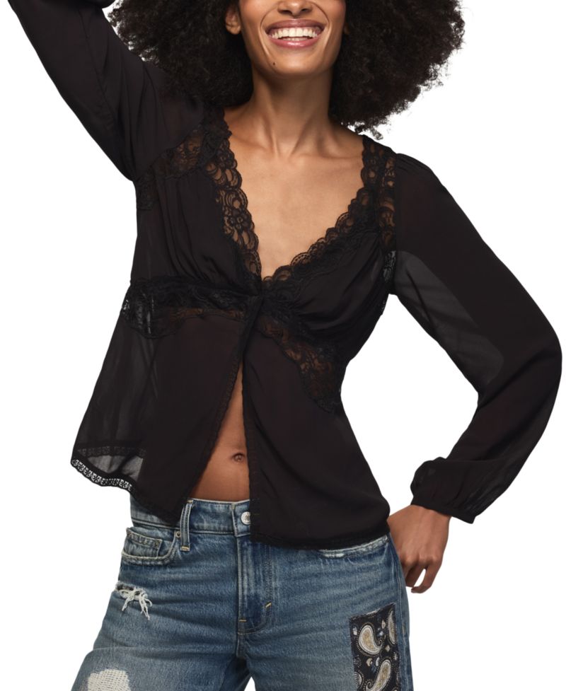 Women's Long-Sleeve Lace Cutaway Top