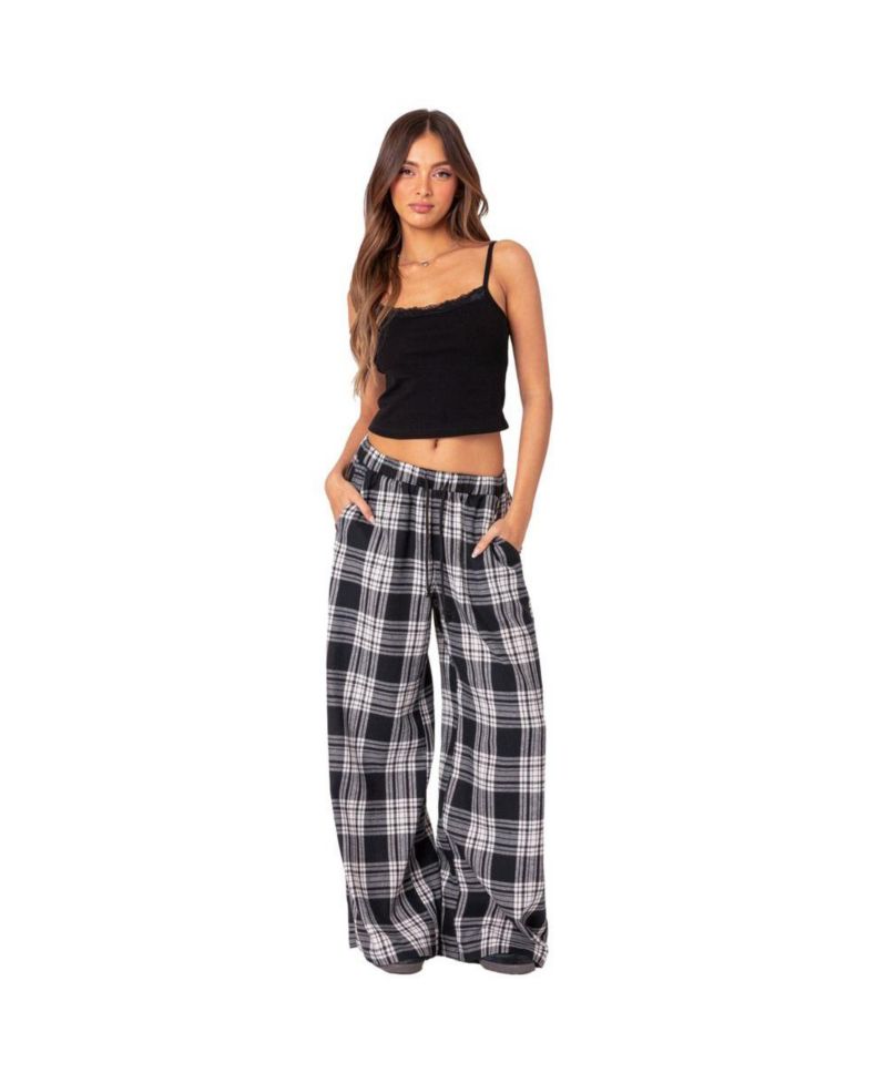 Women's Lounge Around plaid wide leg pants
