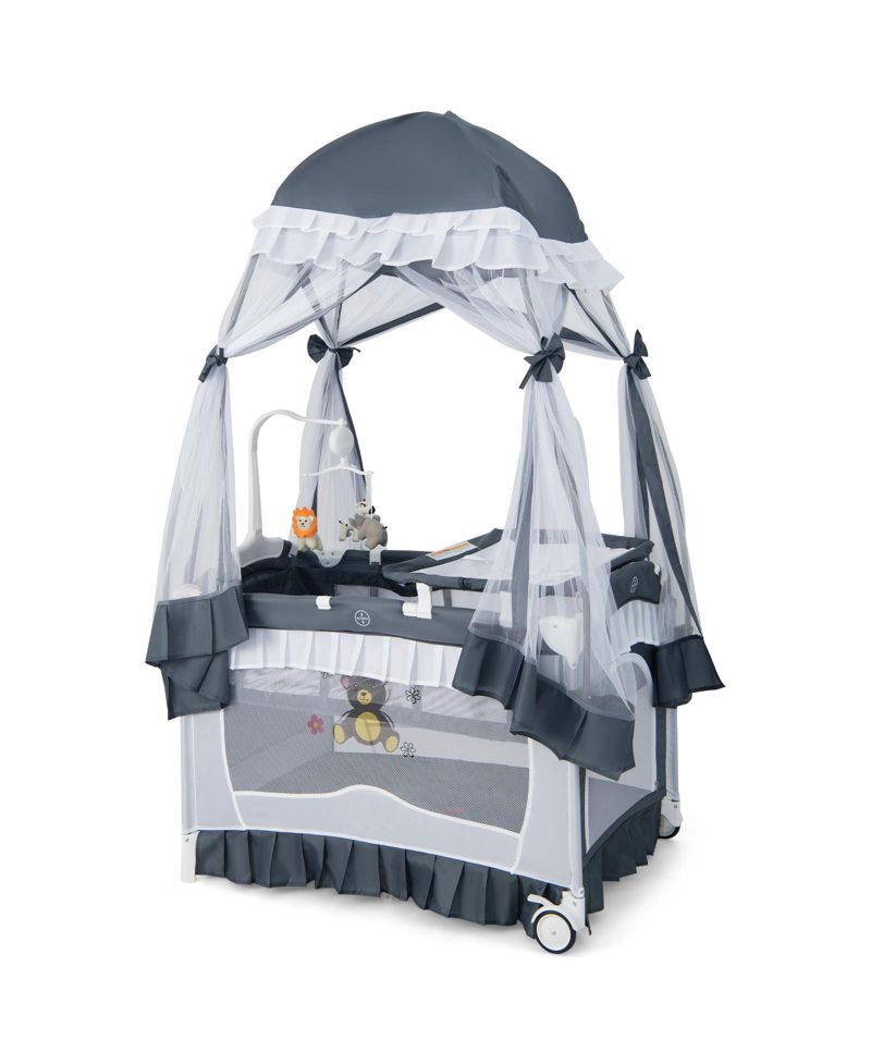 Convertible Bassinet with Removable Changing Table and Detachable Mesh Net
