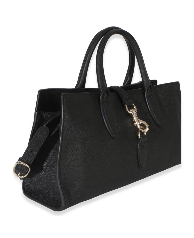 Black Pebbled Calfskin Medium Jackie Tote Bag