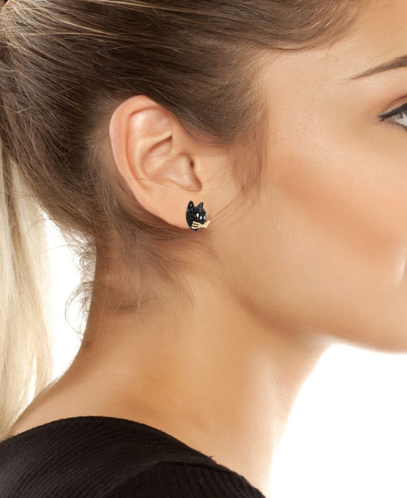 Faux Stone Pave Cat Stud Earrings