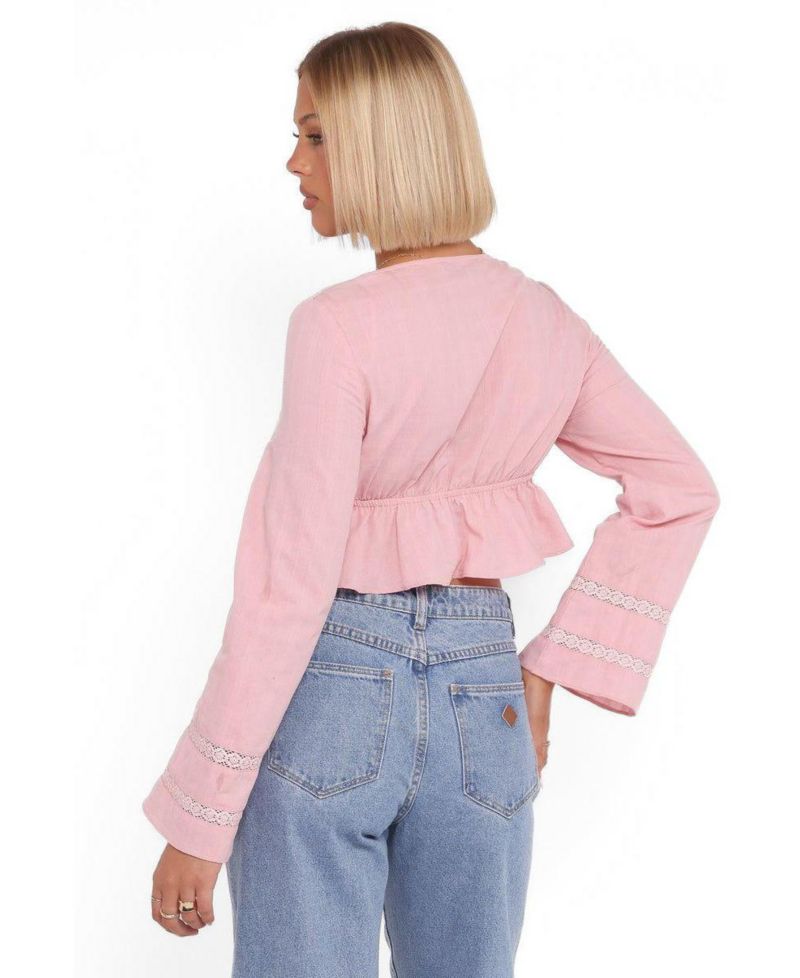 Women's Reed Front-Tie Lace-Trim Peplum Top