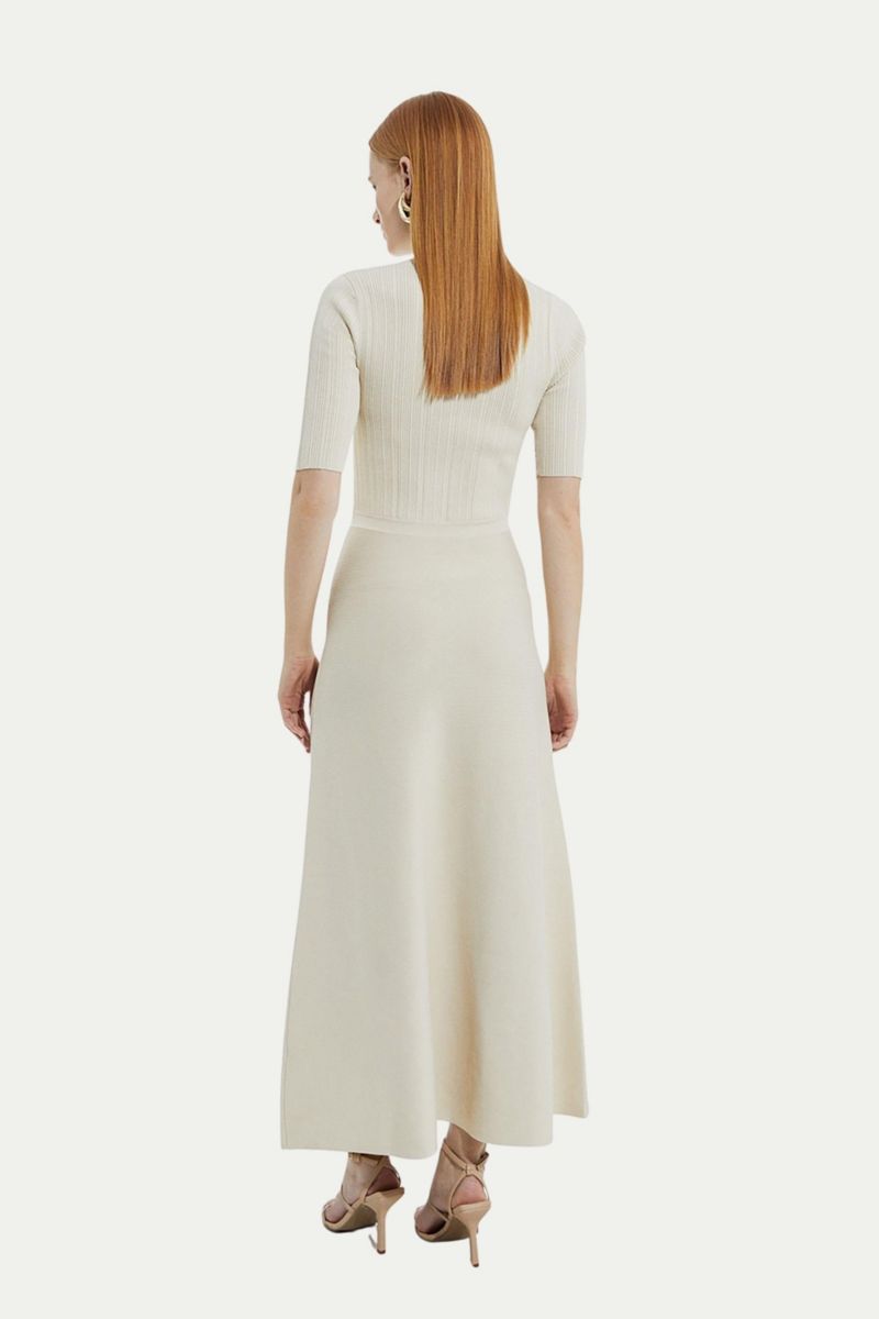 Women's Rib Knit Military Trim Maxi Dress