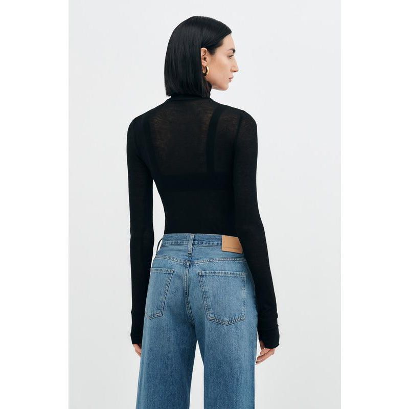 Women's Eloise Extra-Long Sheer Jersey Fitted Turtleneck with Thumbholes