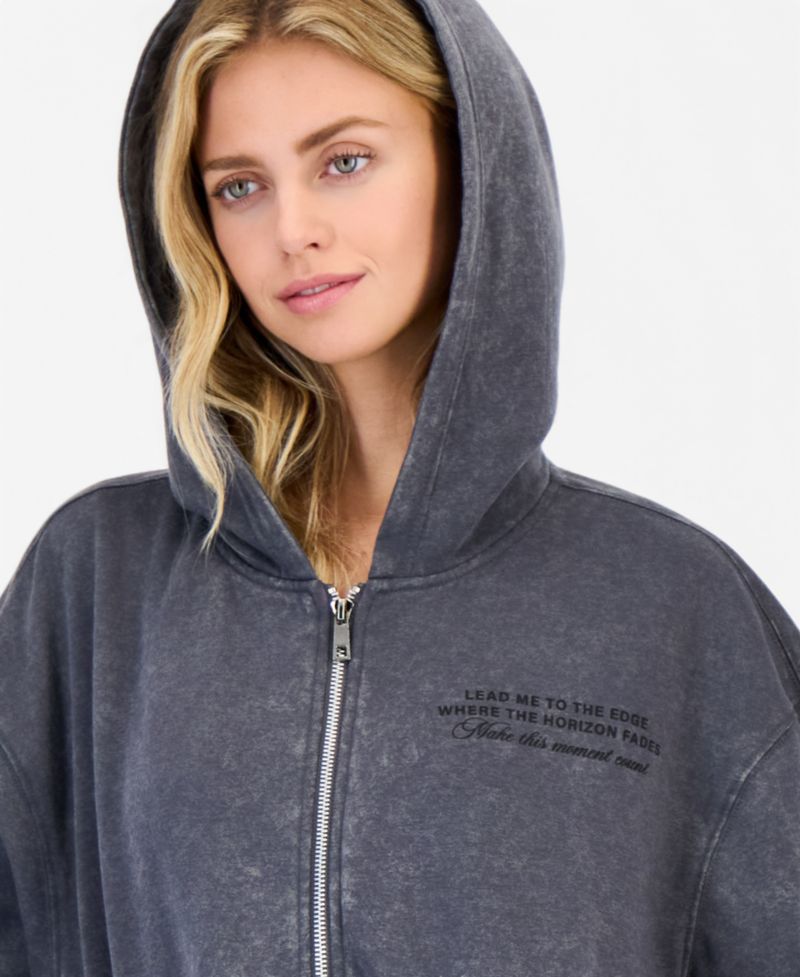 Juniors' Full-Zip Rhinestone-Embellished Fleece Hoodie