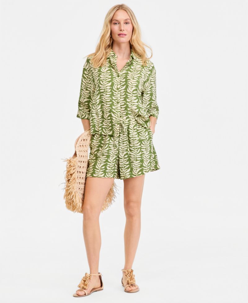 Women's 3/4-Sleeve Printed Button-Down