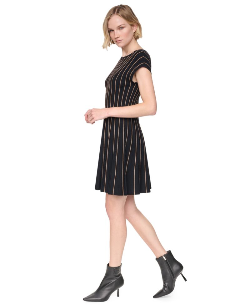 Women's Ribbed Fit And Flare Cap-Sleeve Dress