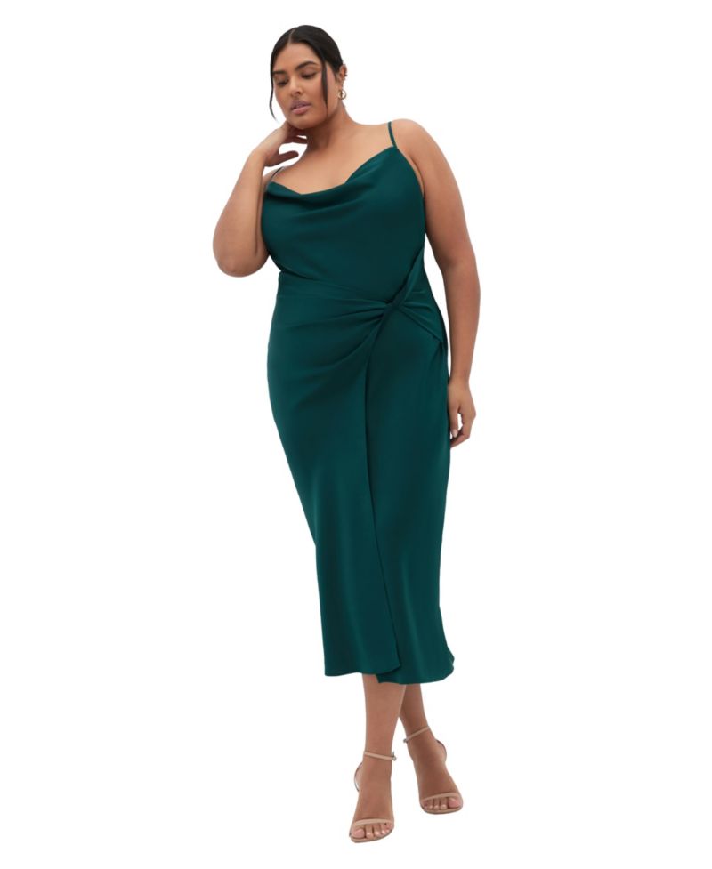 Plus Size Adelina Twist Cowl Neck Sateen Slip Dress