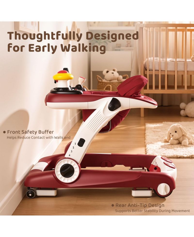 5-in-1 Baby Activity Walker with Music and Lights, Adjustable Height and Safety Bumper
