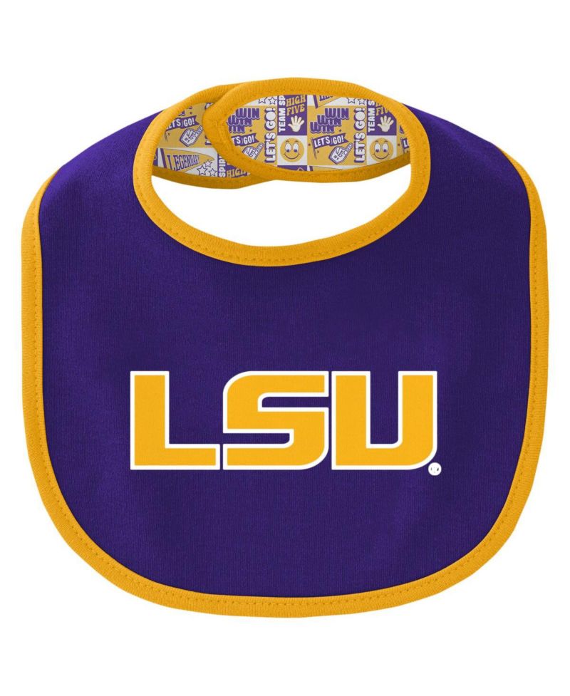 Baby Boys and Girls LSU Tigers Dynamic Duo Bodysuit, Bib and Cuffed Knit Hat Set