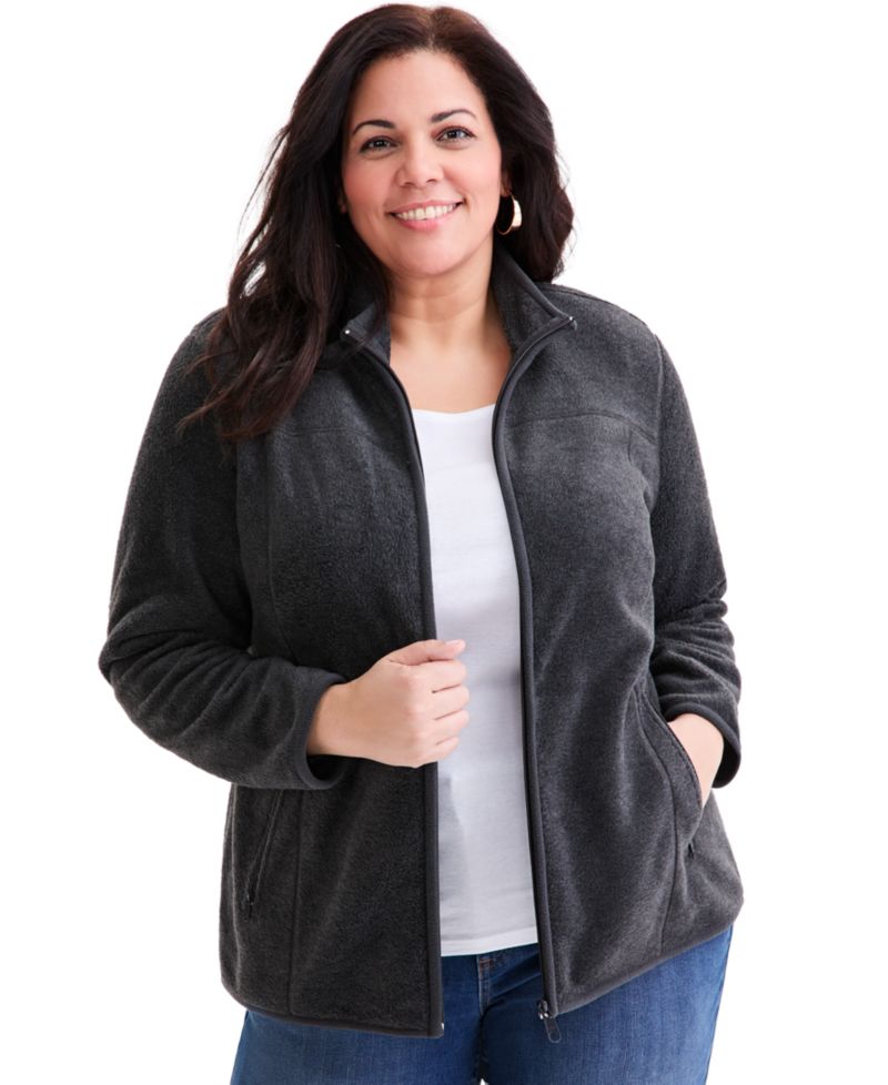 Plus Size Polar Fleece Zip-Front Jacket