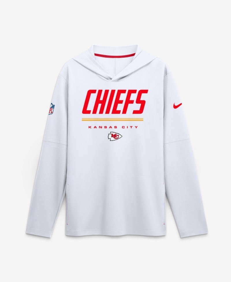 Men's White Kansas City Chiefs Sideline Game On Lightweight Long Sleeve Dri-FIT Hoodie