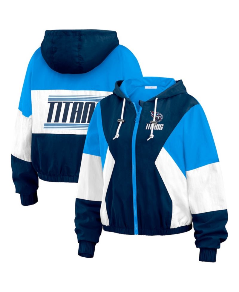 Women's Navy/Light Blue Houston Oilers Plus Size Color Block Full-Zip Windbreaker Jacket