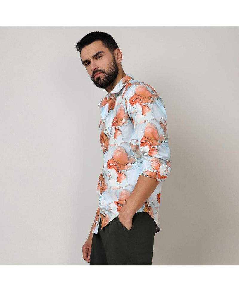 Men's Sienna Brown & Light Blue Marble Shirt
