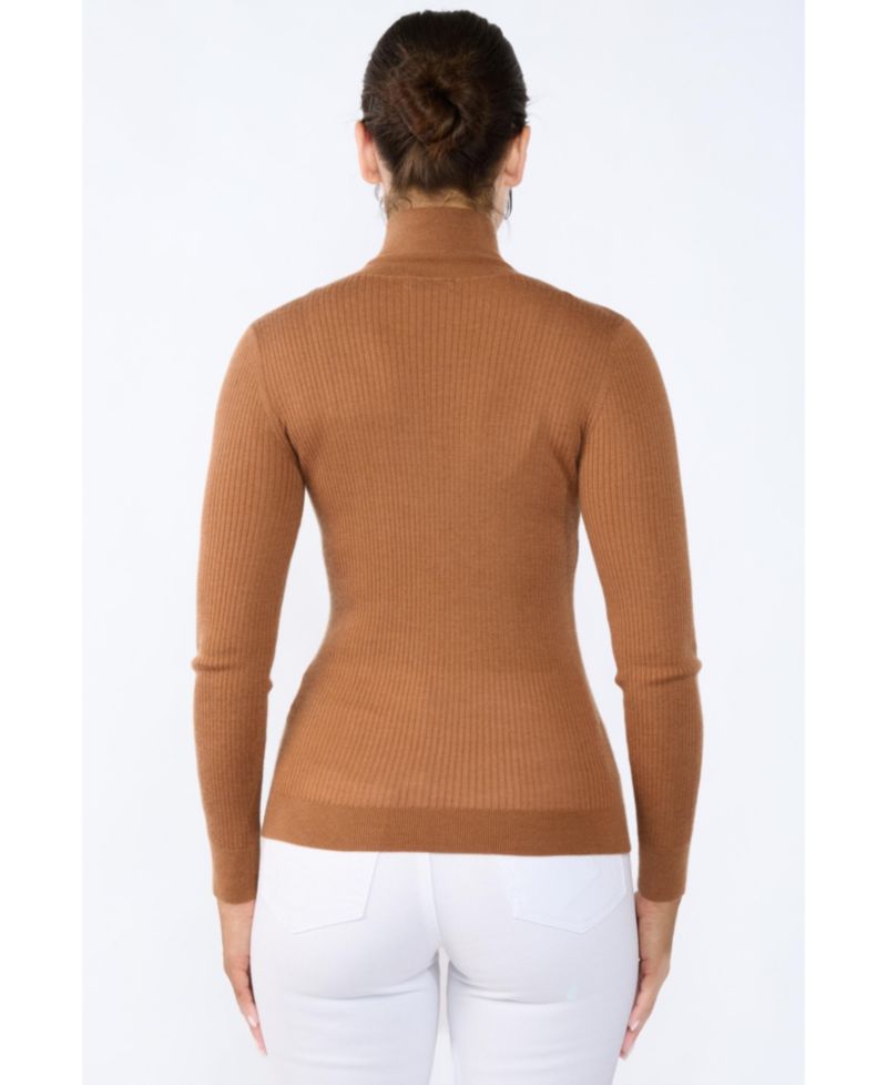 Women's Tissue Weight Cashmere Silk Rib-knit Turtleneck Sweater