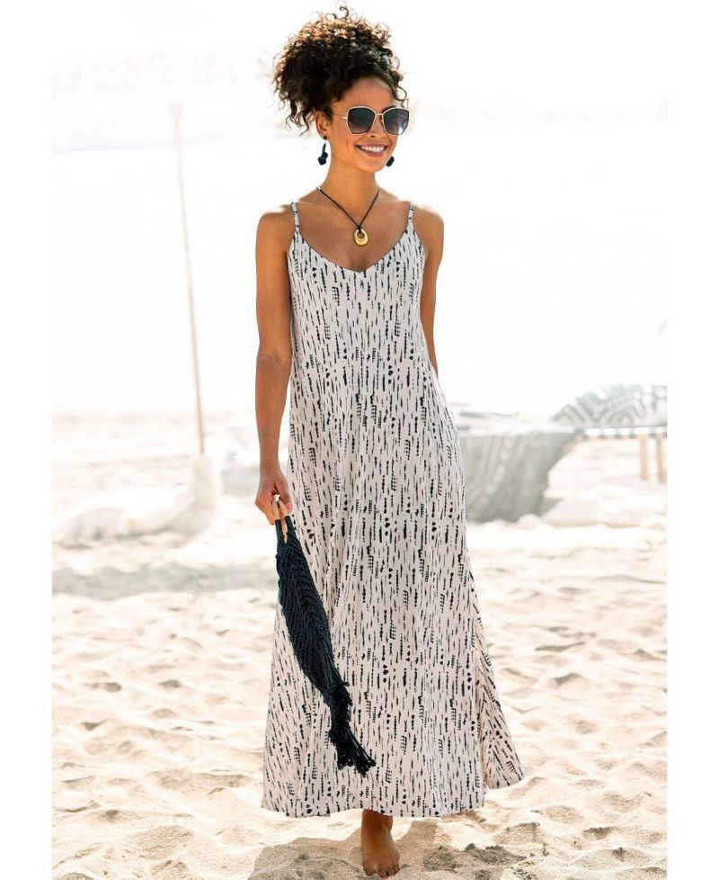 Women's Viscose Printed Tie Back V-Neck Maxi Dress