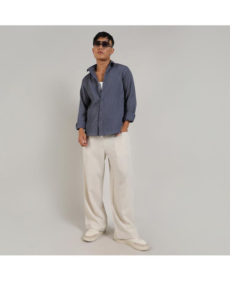 Men's Prussian Blue Crinkled-Weave Shirt