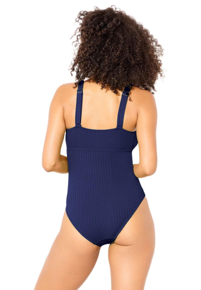 Women's Ribbed V-Wire One Piece Swimsuit