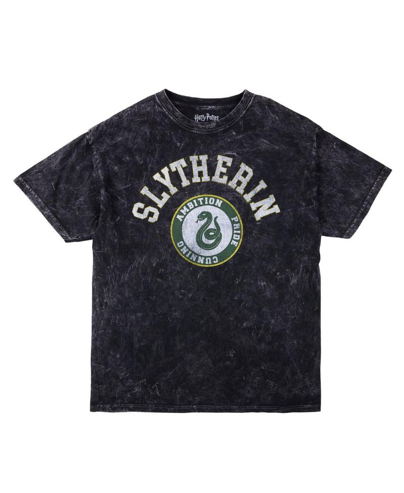 Men's Slytherin Varsity Black Vintage Mineral Wash Crew Neck Short Sleeve T-shirt-XXL