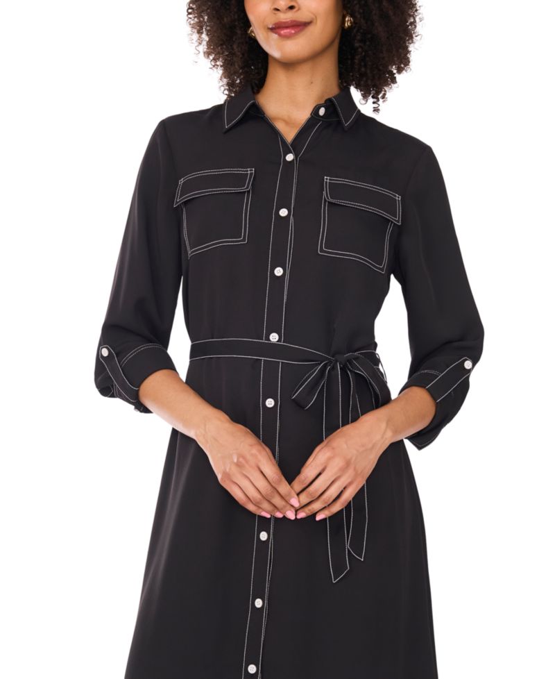 Women's Contrast-Stitching Shirtdress