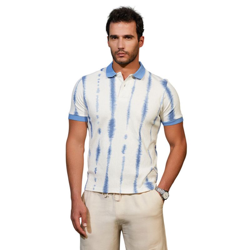 Men's Powder Blue and Daisy White Tie-Dye Tactile Polo T-Shirt
