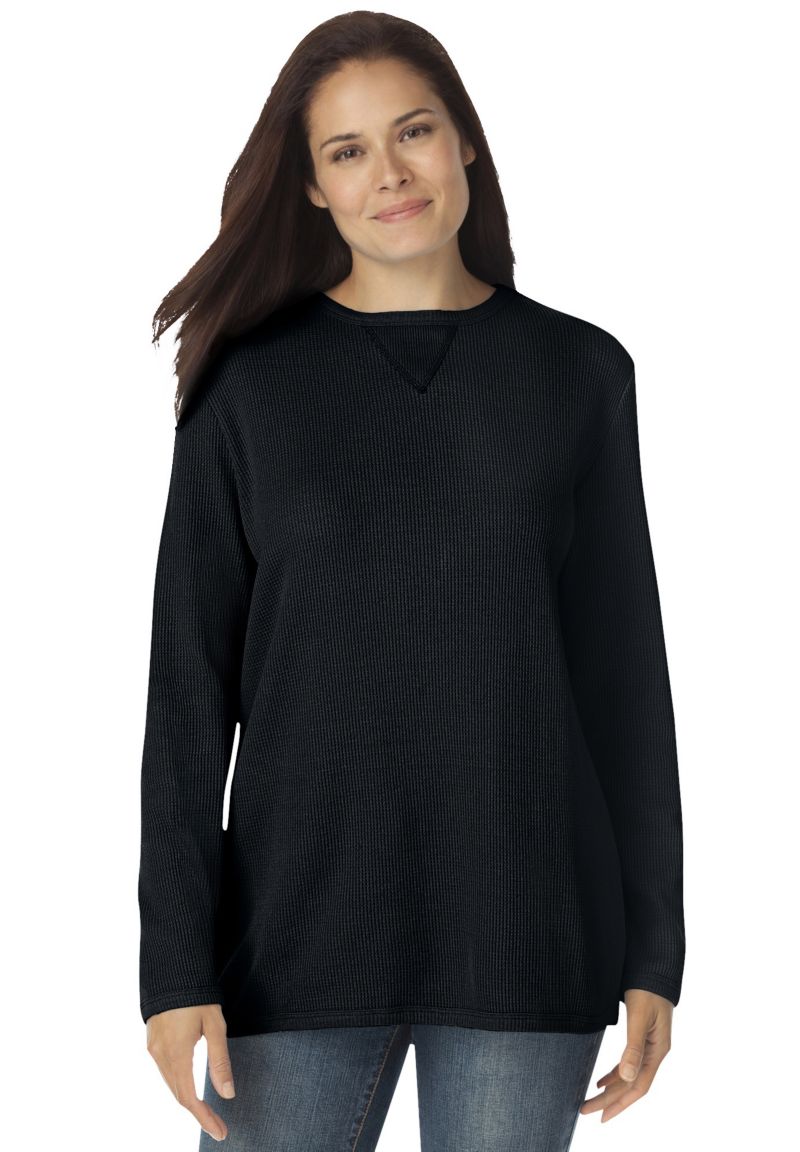 Plus Size Within Long-Sleeve Crewneck Soft Waffle Knit Thermal Shirt