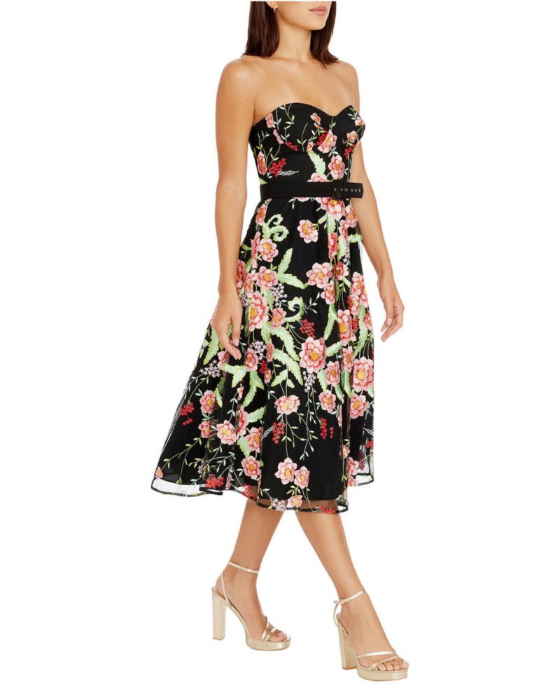 Women's Mabel Strapless Sweetheart Floral-Print Midi Dress