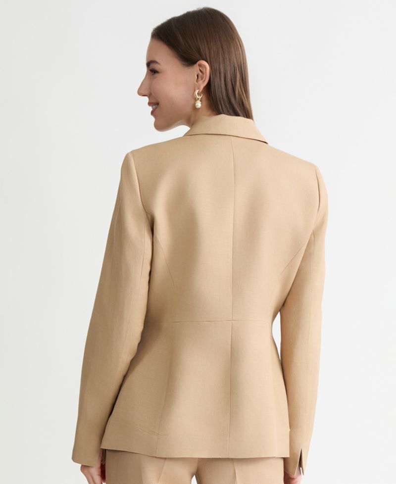 Women's Linen Notched Collar One-Button Blazer, Regular & Petite