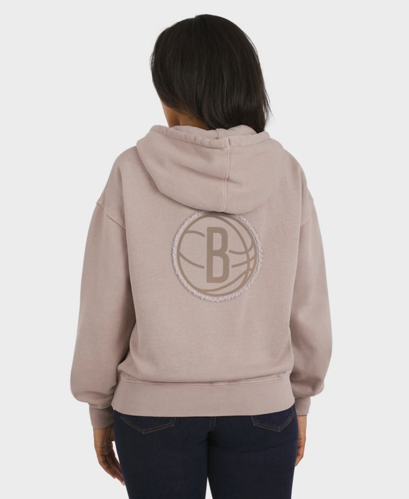 Women's Tan Brooklyn Nets Washed Pullover Crewdie