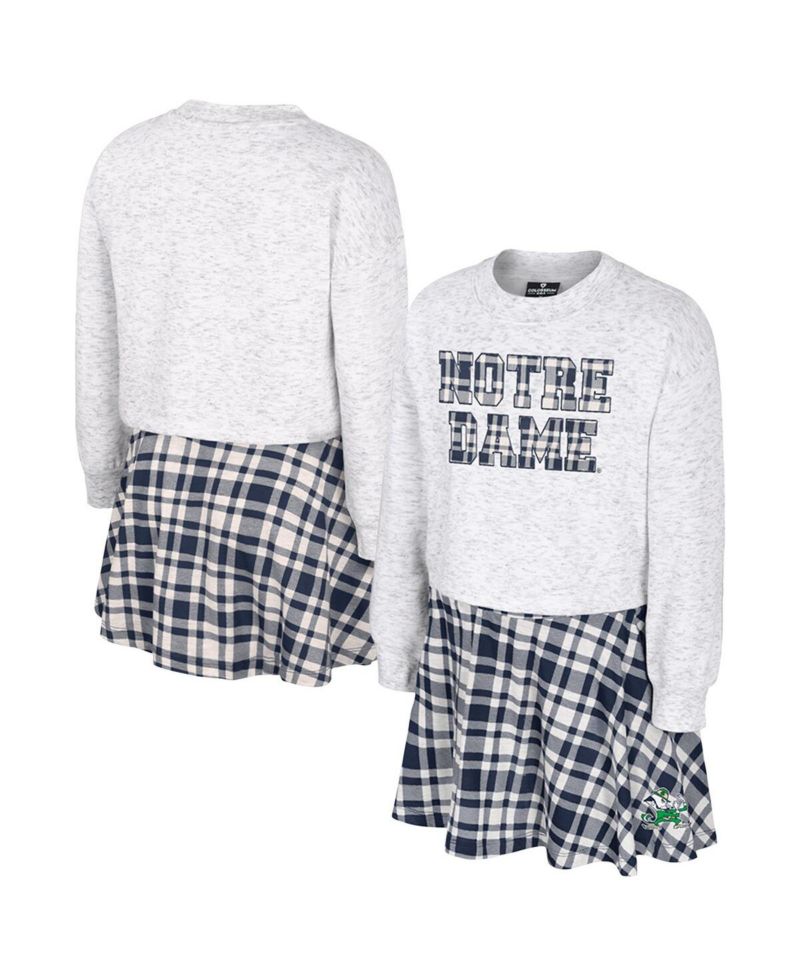 Big Girls 2-Piece Gray Notre Dame Fighting Irish Marceline Plaid Skirt and Top Set
