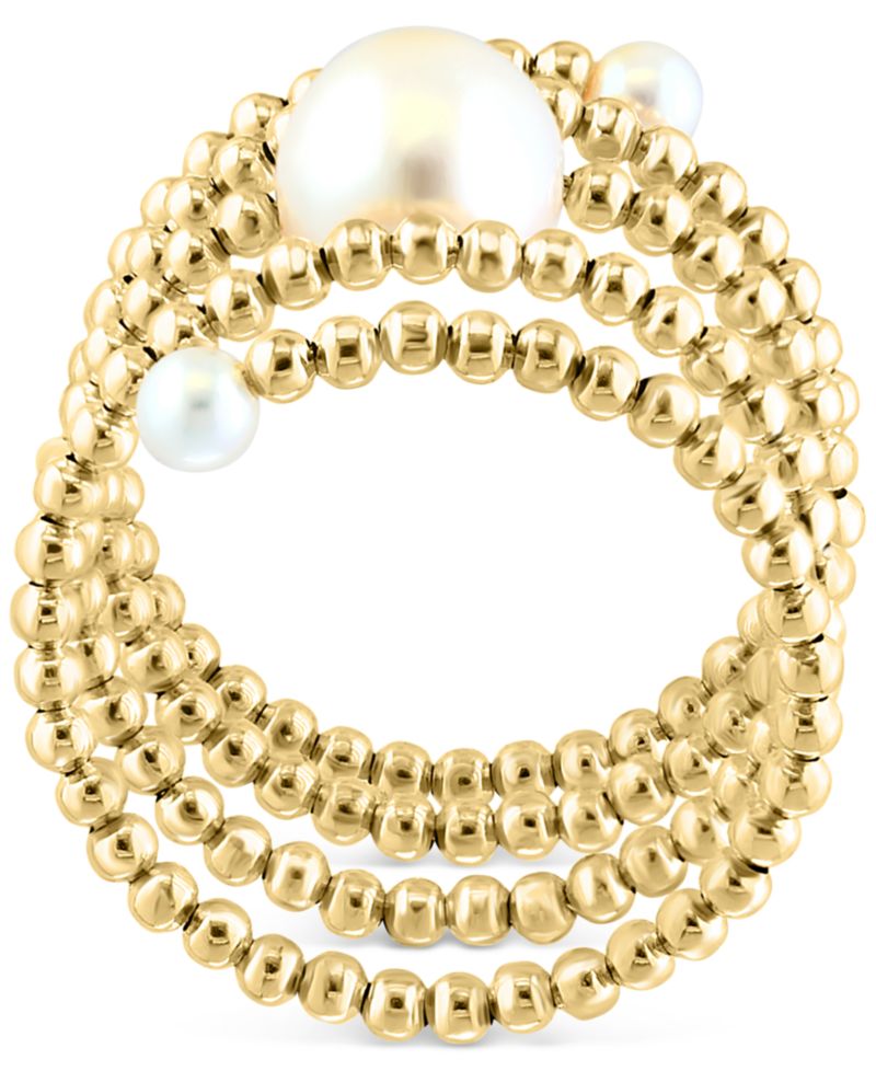 EFFY® Cultured Freshwater Pearl (3 - 3-1/2mm & 8 - 8-1/2mm) Beaded Coil Ring in 14k Gold