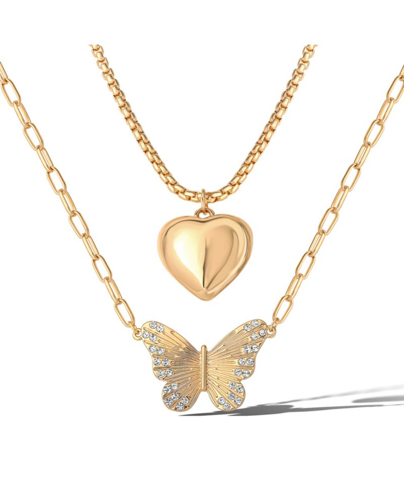 Butterfly and Heart Layered Necklace