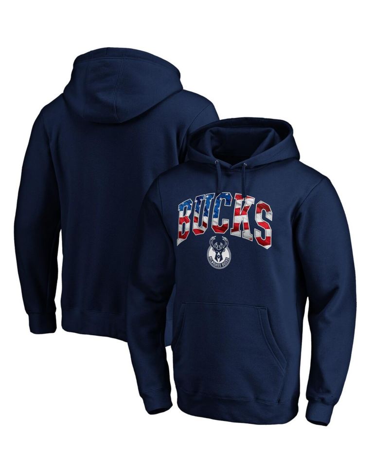 Men's Navy Milwaukee Bucks Banner Wave Pullover Hoodie