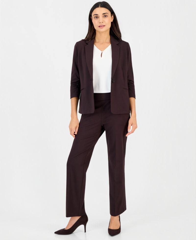 Women's Petite Notch Collar Scrunch-Sleeve Blazer