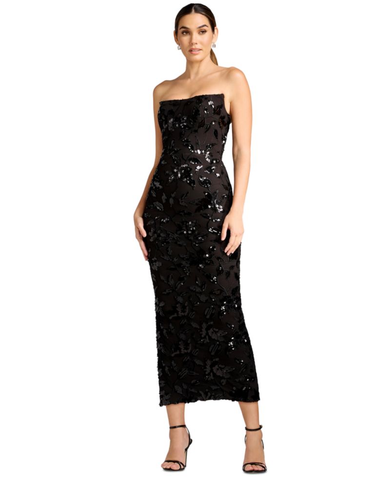 Women's Strapless Corset Sequin Midi Dress