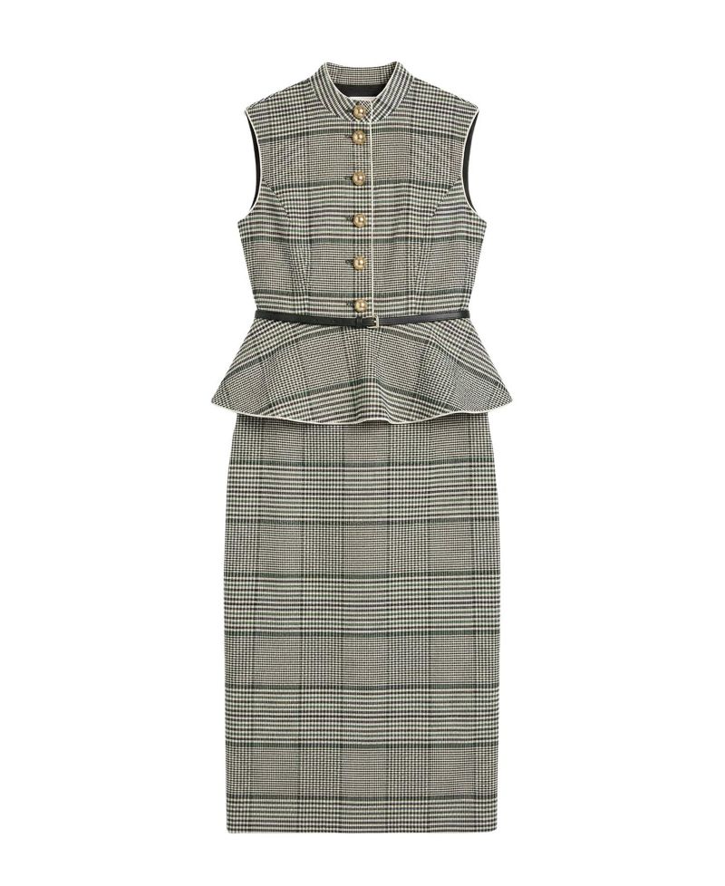 Women's Wedding Guest Check Peplum Midi Dress
