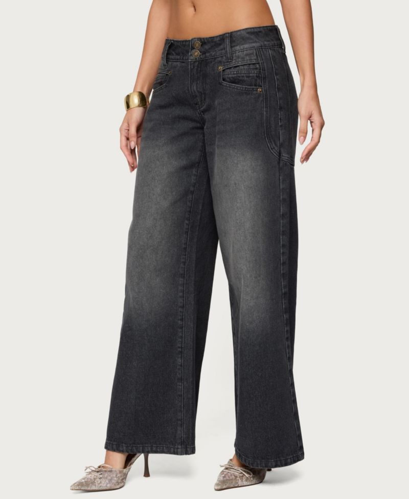 Women's Charlize Stitched Washed Low Rise Baggy Jeans