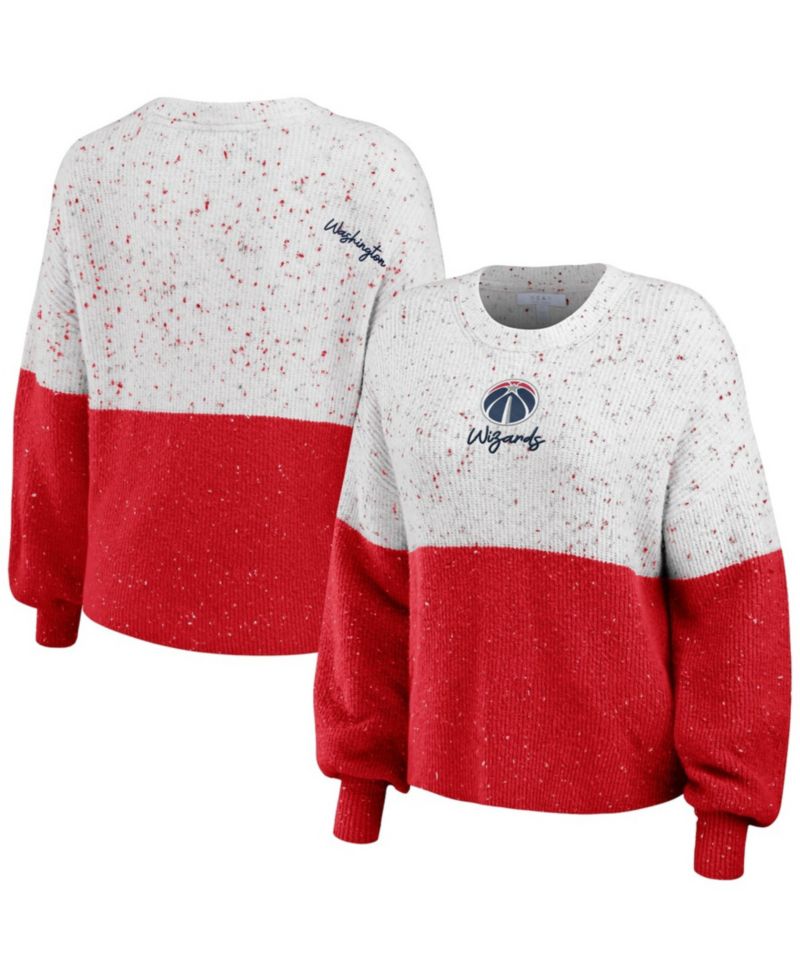 Women's White/Red Washington Wizards Color-Block Pullover Sweater