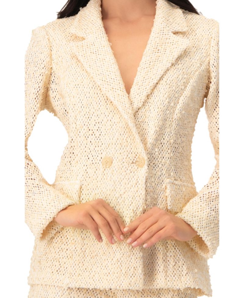 Women's Textured Sequin See-Through Blazer with Tailored Silhouette