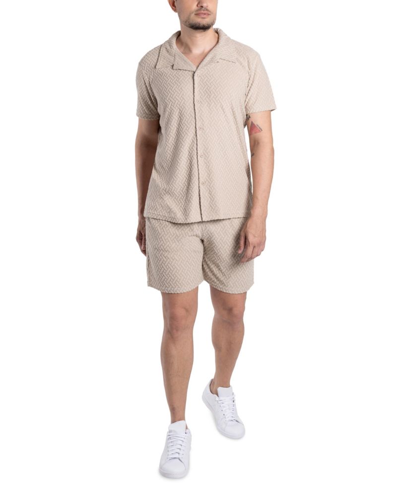 Men's Casual Textured Camp Collar Short Sleeve Button-Up Shirt