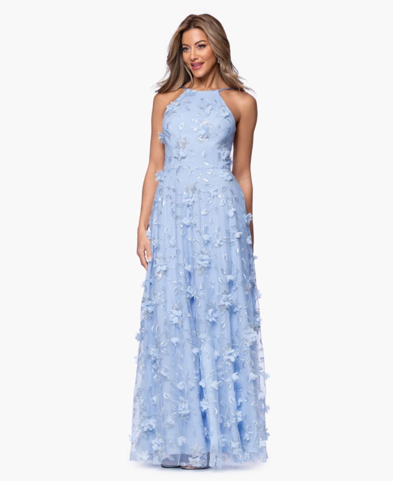 Petite 3D Sequin Halter Neck Gown