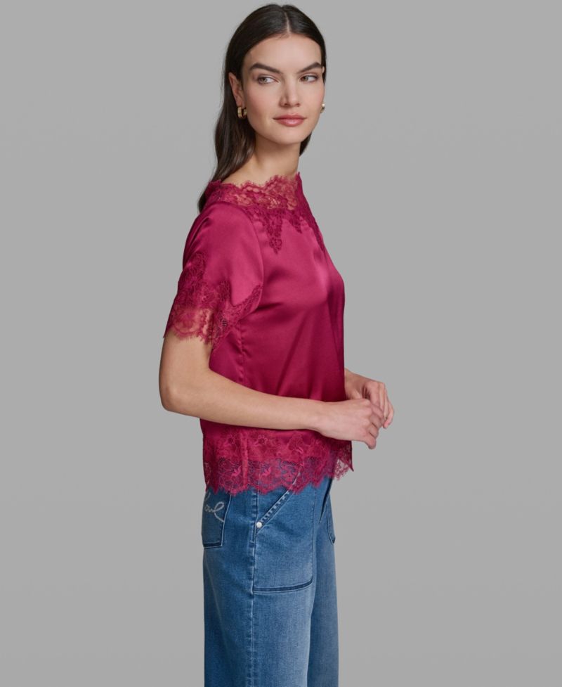 Women's Short-Sleeve Lace Trim Blouse