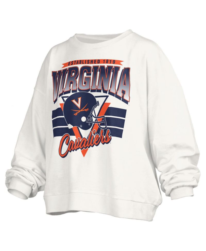 Women's White Virginia Cavaliers Oversized Janice Retro Waist-Length Pullover Sweatshirt