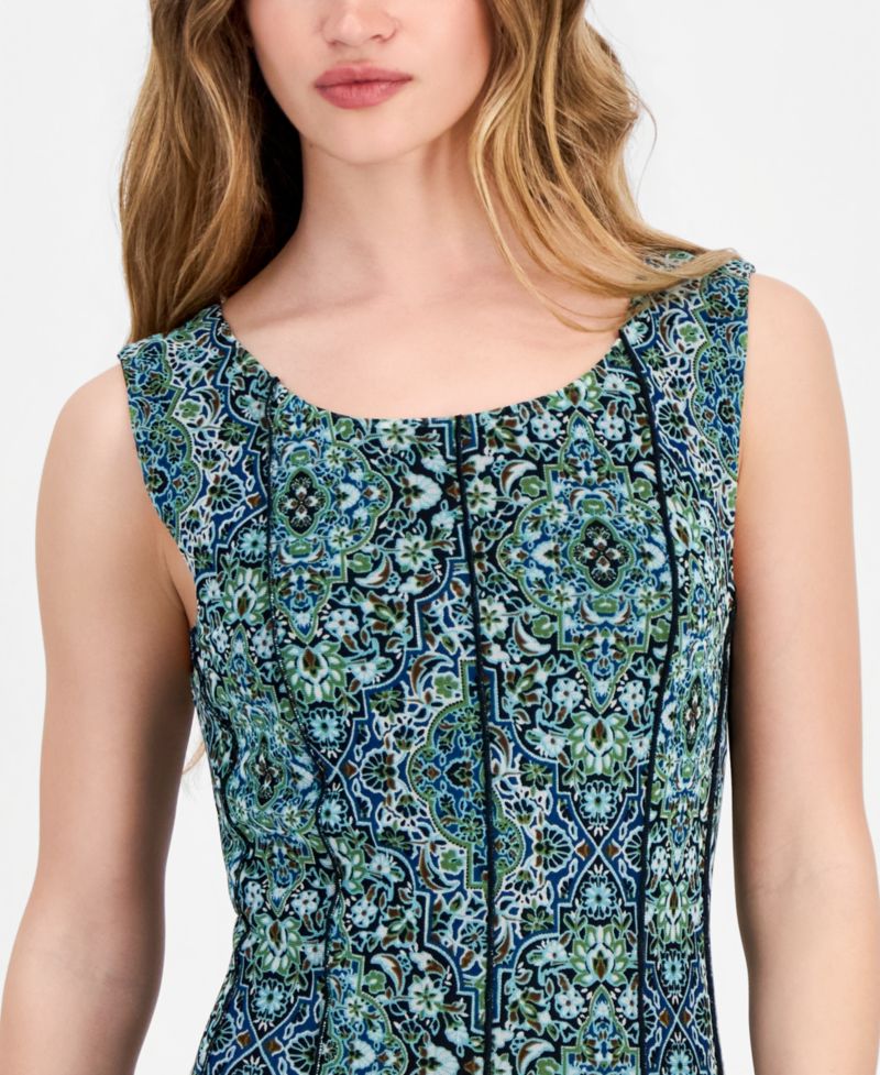 Women's Round-Neck Sleeveless Mesh Panel Dress