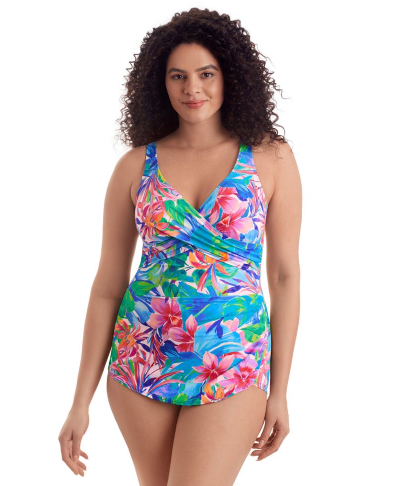 Women's Cross Over V-Neck Printed One-Piece Swimsuit