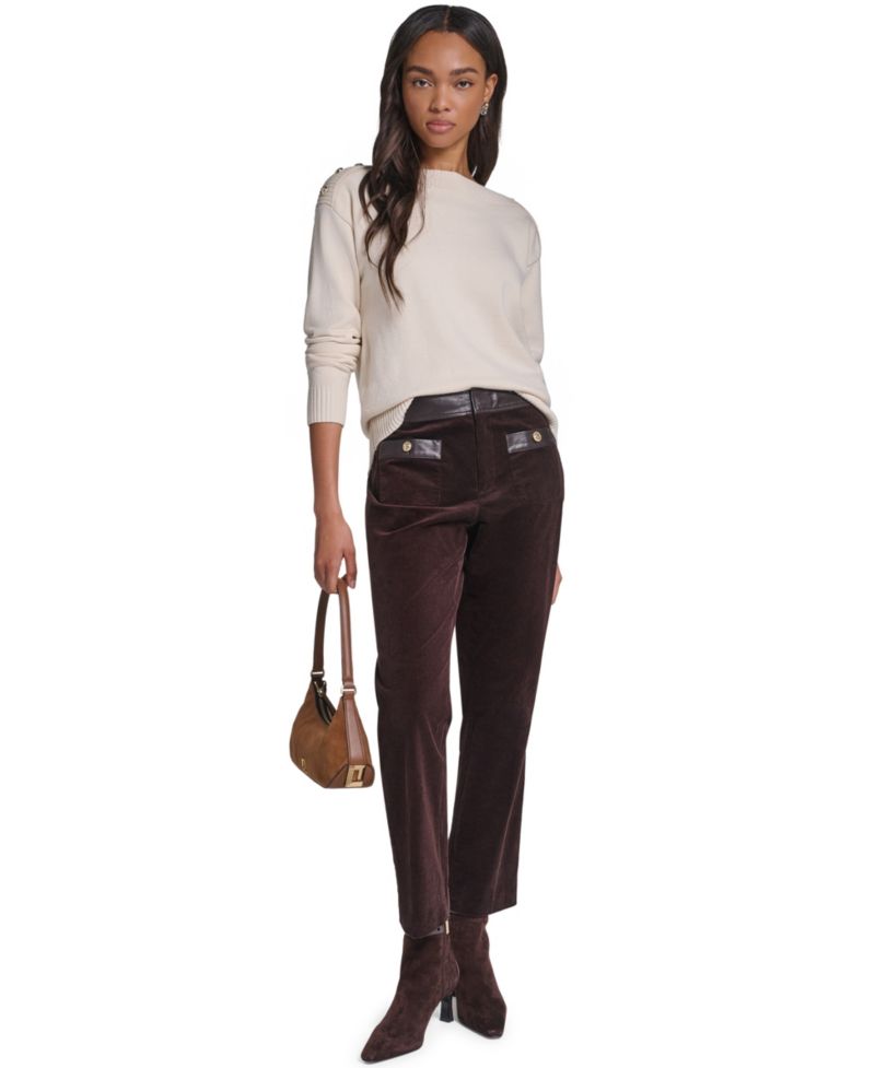 Petite High-Waist Straight Corduroy Pants