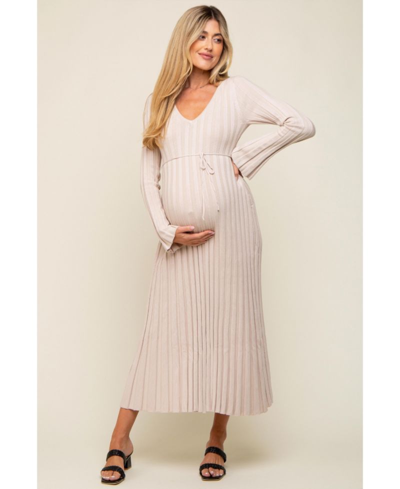 Women's Brown Ribbed Knit Maxi Dress