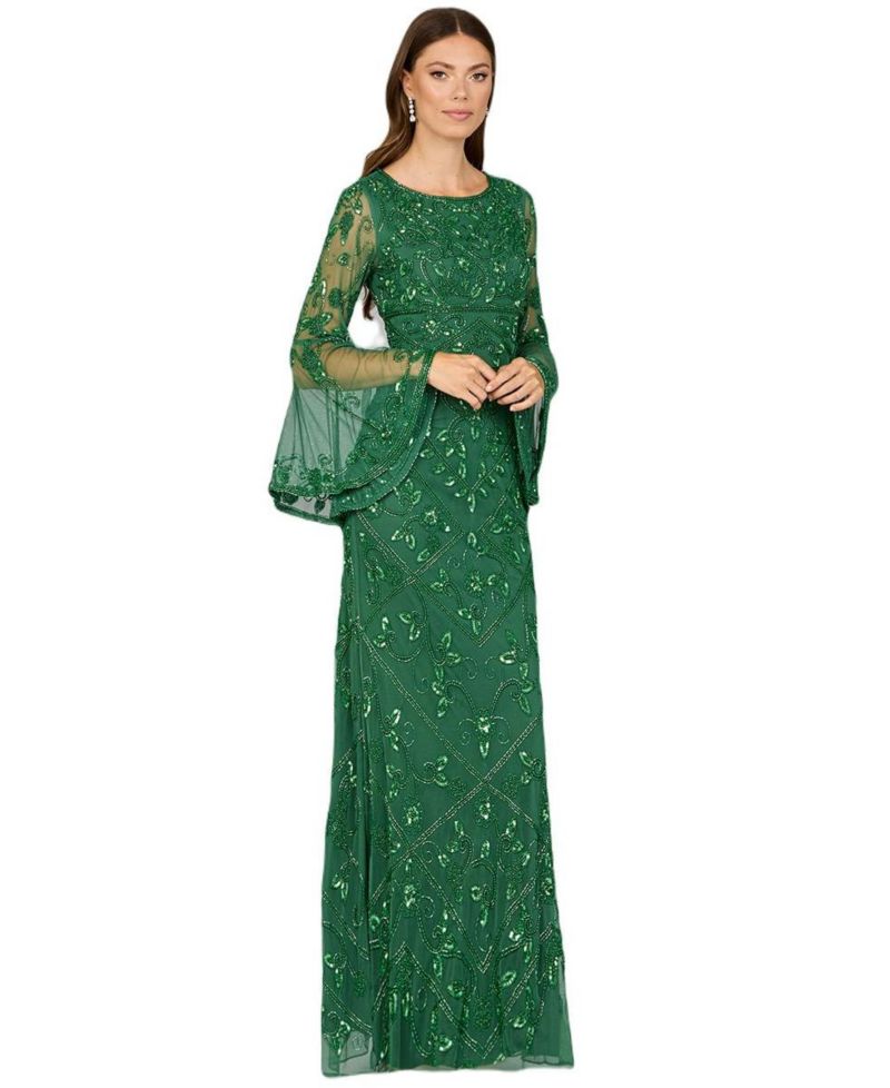 Women's Bell Sleeved High Neck Beaded Gown