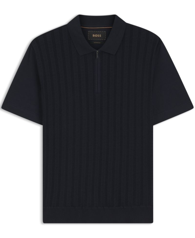 Men's Cotton-Silk Zip-Neck Polo Shirt